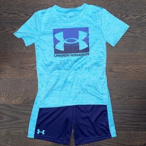 Under Armour Vibrant Blue Tee and Charcoal Shorts